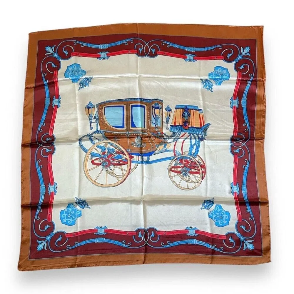 Brown Edges carriage Square Scarf 35” X 35” Women Headscarf Scarve Beige Elegant